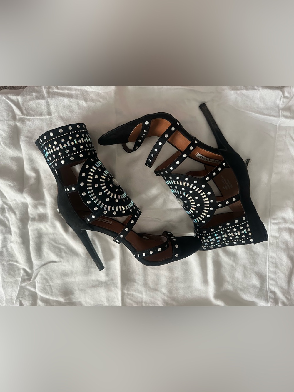 Black Studded High Heel Cutout Sandals